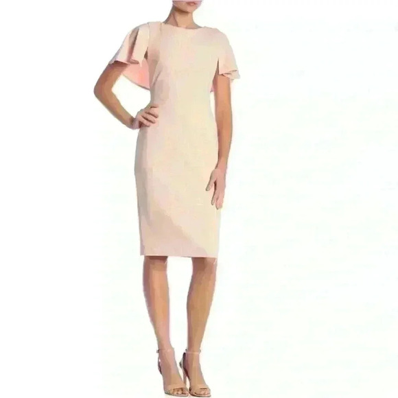 Calvin Klein Blush Midi Ruffle Cape Dress 4 - Picture 2 of 8